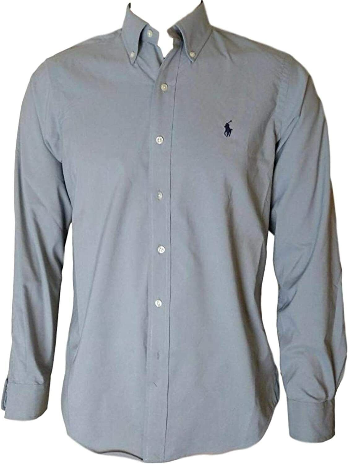Ralph Lauren Mens Solid Poplin Sport Shirt XL, XXL Grey Wicking and Stretch