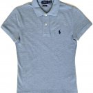 RALPH LAUREN Polo Skinny Fit Women Logo Polo Shirt Blue Heather XS L button