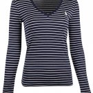 Polo Ralph Lauren Womens Shirt Perfect Tee Long Sleeve V neck NAVY WHITE Stripe