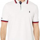 Polo Ralph Lauren Mens Ribbed Trim Striped Polo Shirt WHITE CLASSIC FIT RED BLUE