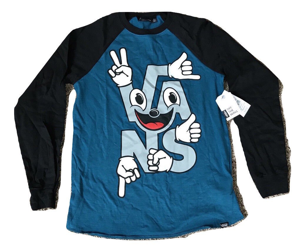 Vans Boys Handled Raglan Shirt Long Sleeve Medium M Black Teal
