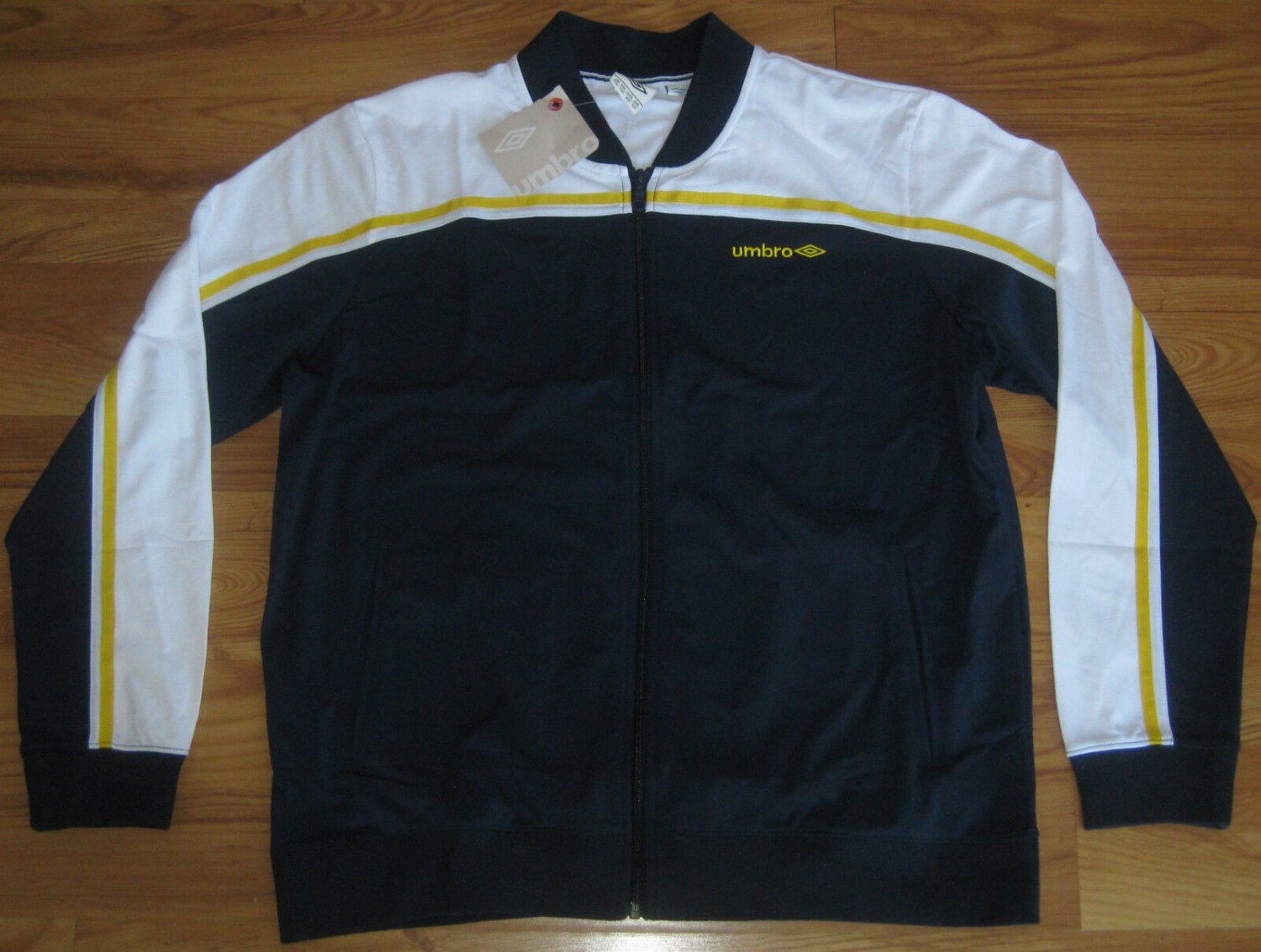 NEW UMBRO STEVENSON PANELED TRACK JACKET XXL 2XL NAVY WHITE $65.00 NWT YELLOW