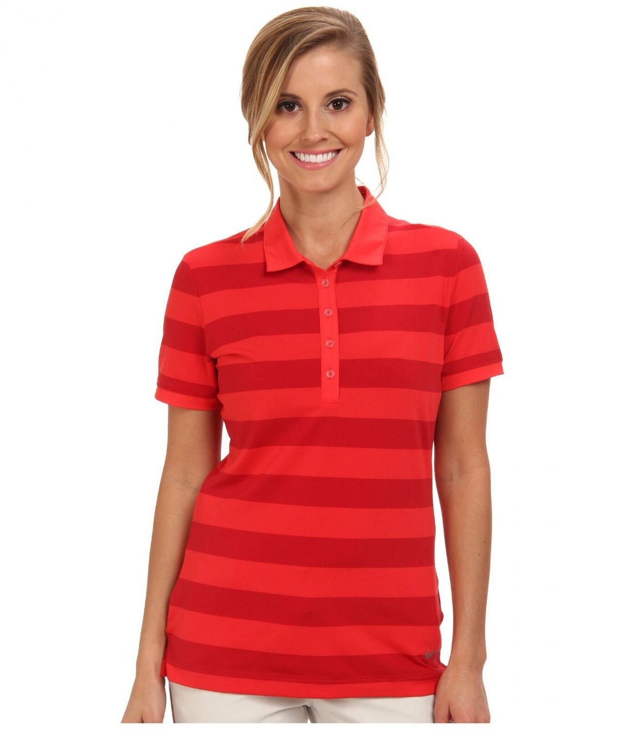 NIKE BOLD STRIPE WOMEN'S GOLF POLO $70 585868 660 RED STRIPED SHIRT NEW TOP XS