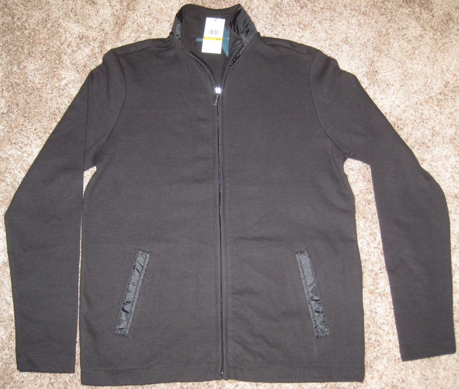 NEW PERRY ELLIS FULL Zip SHIRT TOP Jacket S SMALL SM BLACK $79.50 LONG SLEEVE