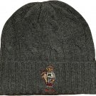 Polo Ralph Lauren Mens Cable Knit WINTER SLED Bear Beanie Hat GREY GRAY NEW