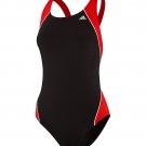 ADIDAS FLEX SPLICE CROSS BACK SWIM ONE PIECE GIRLS SZ 24 SWIMSUIT BLACK RED NEW