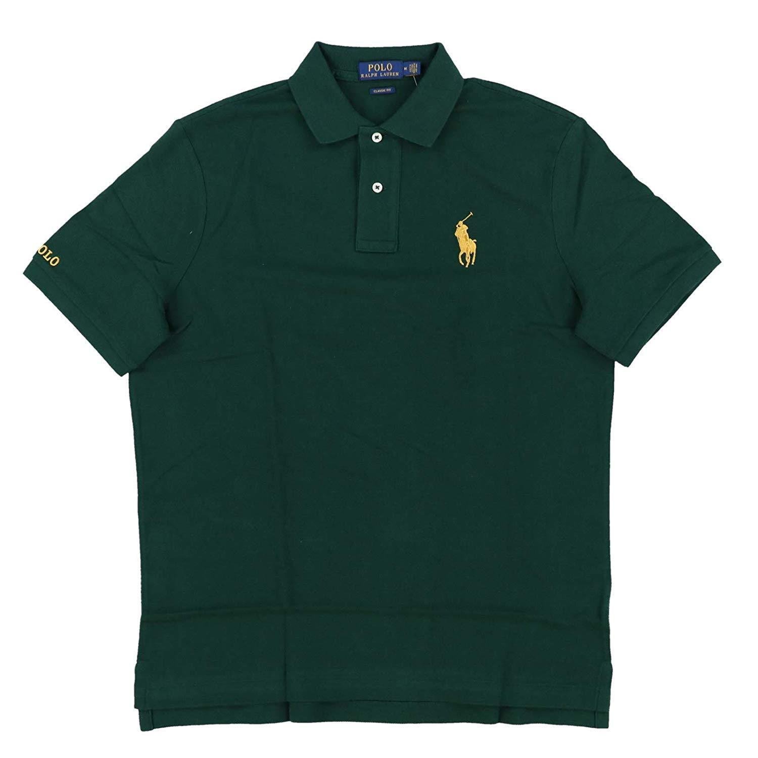 Polo Ralph Lauren Mens Classic Fit Mesh Green with Gold Pony Polo Shirt S M