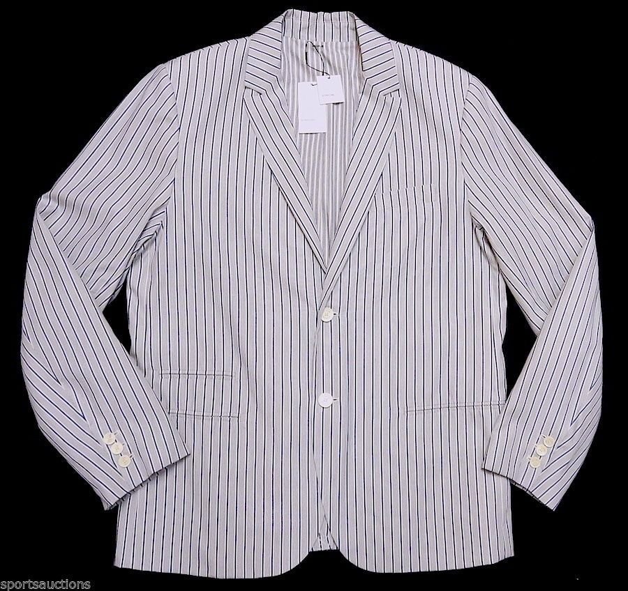 VINCE White Thin Black Blue Stripe SPORT COAT Casual Dress JACKET $395 NWT L LG