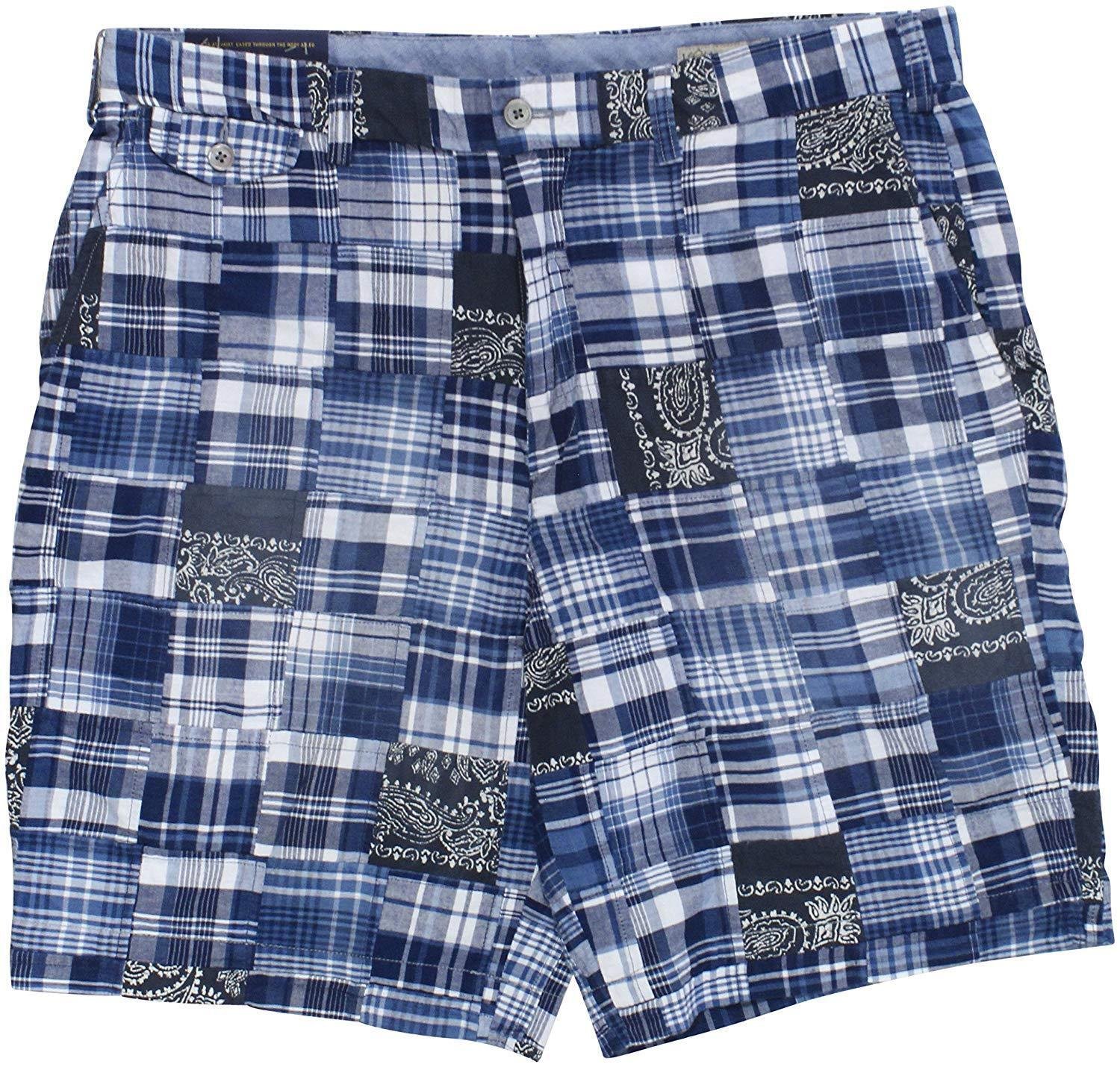 New RALPH LAUREN Polo Men's 9" Patchwork India Madras Plaid Shorts Indigo Multi
