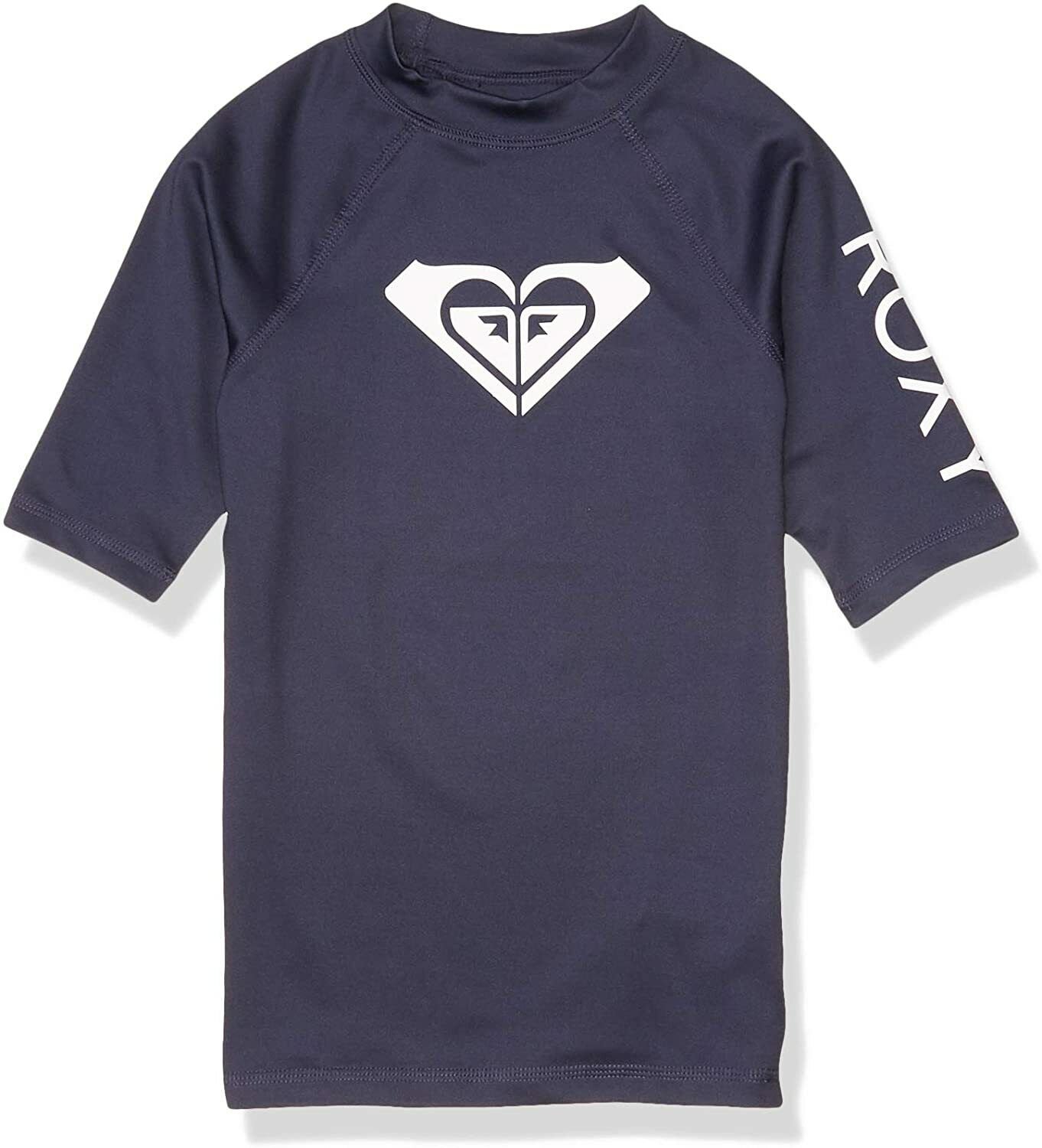 Roxy Whole Hearted Short Sleeve Rashgaurd BLUE WHITE Girls 16 XXL UPF 50+