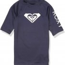 Roxy Whole Hearted Short Sleeve Rashgaurd BLUE WHITE Girls 16 XXL UPF 50+