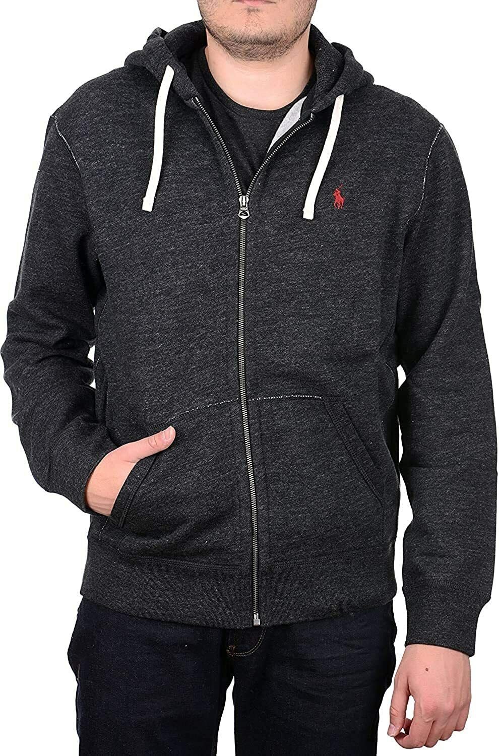 RALPH LAUREN Polo Classic Full-Zip Fleece Hooded Sweatshirt BLACK HEATHER NEW M