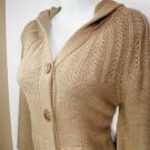 WOMENS BCBG MAX AZRIA SWEATER TAN CAMEL $180 BUTTON UP hooded 3/4 SLEEVE M MD