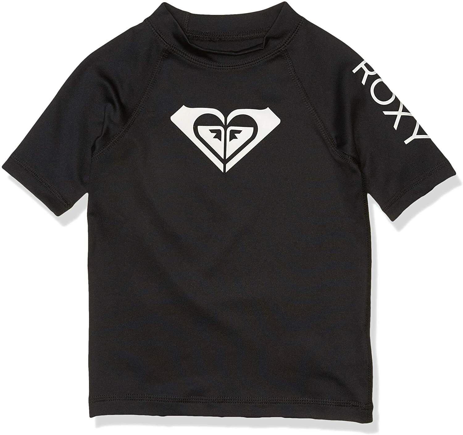 Roxy Whole Hearted  Short Sleeve Rashgaurd Little Girls 3 BLACK WHITE UPF 50+