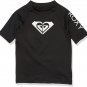 Roxy Whole Hearted Short Sleeve Rashgaurd Little Girls 3 BLACK WHITE UPF 50+