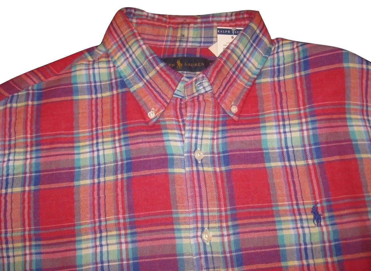 Polo Ralph Lauren Mens Button Down RED GREEN Plaid Shirt $125 LONGSLEEVE S