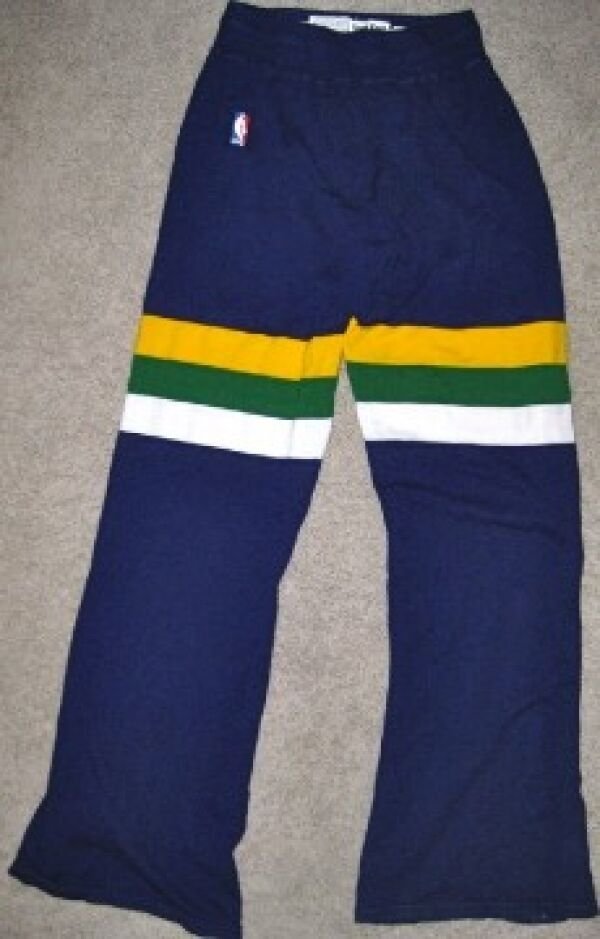 NBA SAND KNIT UTAH JAZZ GAME USED PANTS 32 JERSEY UNIFORM 1987 PURPLE #14 GREEN