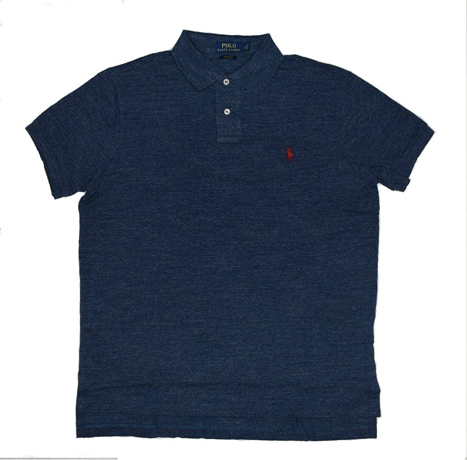 Polo Ralph Lauren Men Custom Fit Mesh Polo Shirt Blue Heather Medium M Med