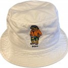 Polo Ralph Lauren Men's BEACH BEAR Chino Bucket Hat Cap Lid WHITE Size S/M NEW