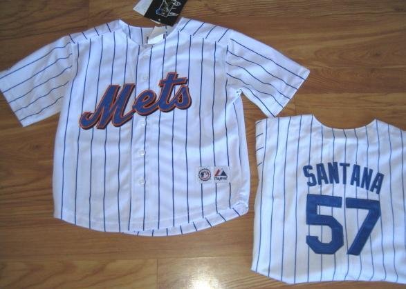 AUTHENTIC NEW YORK METS SANTANA JERSEY MAJESTIC 5/6 6 T TODDLER YOUTH PIN STRIPE