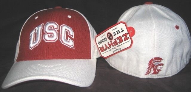 USC TROJANS FITTED HAT CAP 7 FOOTBALL WHITE RED NCAA