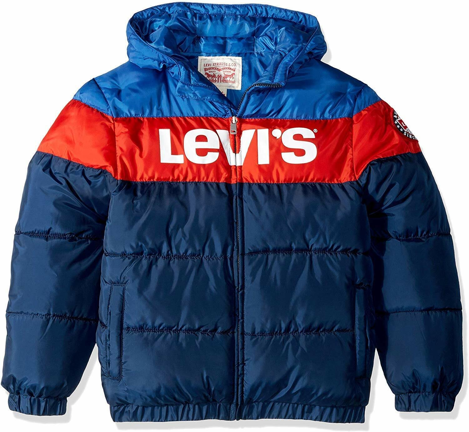 Levi's Big Boys' Puffer Jacket BLUE RED NAVY $86.00 RETAIL BOYS L LARGE 12-13