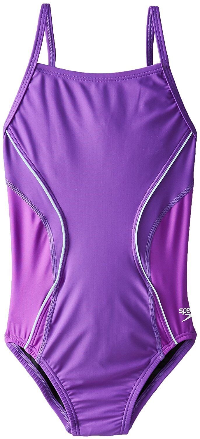 Speedo Big Girls' Revolve Splice Energy Back Swimsuit 8/24 purple