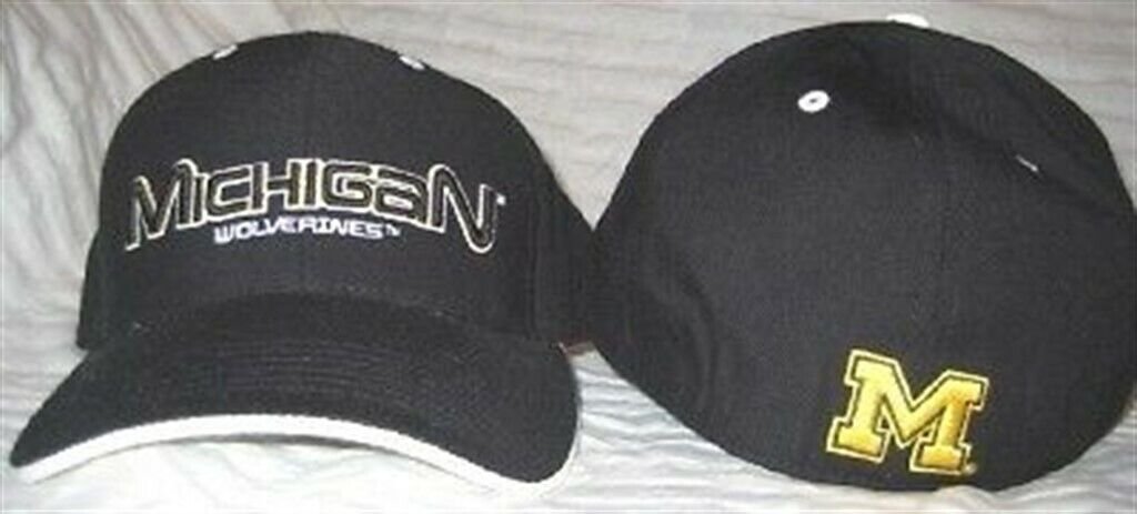 NEW MICHIGAN WOLVERINES FITTED 7 HAT CAP NCAA LID BLACK "THE JAZZ HAT"