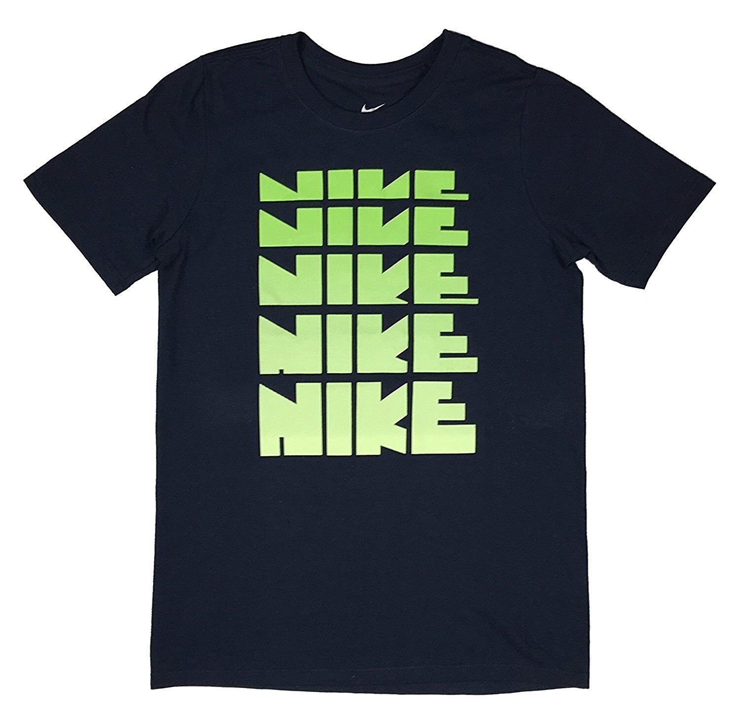 Nike Boys DNA Repeat Logo Cotton Graphic Shirt Lime Green/Navy AH3219-451 S