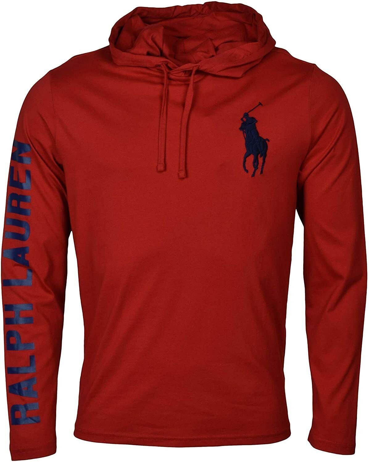 Polo RL Men's Lightweight Long Sleeve Embroidered Pony Graphic Jersey Hoodie red