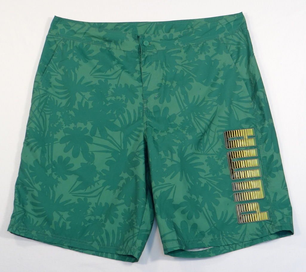 Puma Green Tropical Pattern Boardshorts Swim Trunks Mens LOGO BOARD SHORT SZ 40