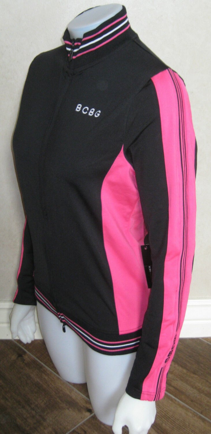 WOMENS BCBG MAX AZRIA BLACK PINK M NEW $140 zip up TRAINING TOP JACKET BCN13354J