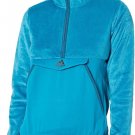 NEW Adidas Faux Fur Half Zip Kangaroo Pocket Fleece Pullover- DX9311 AQUA Blue L