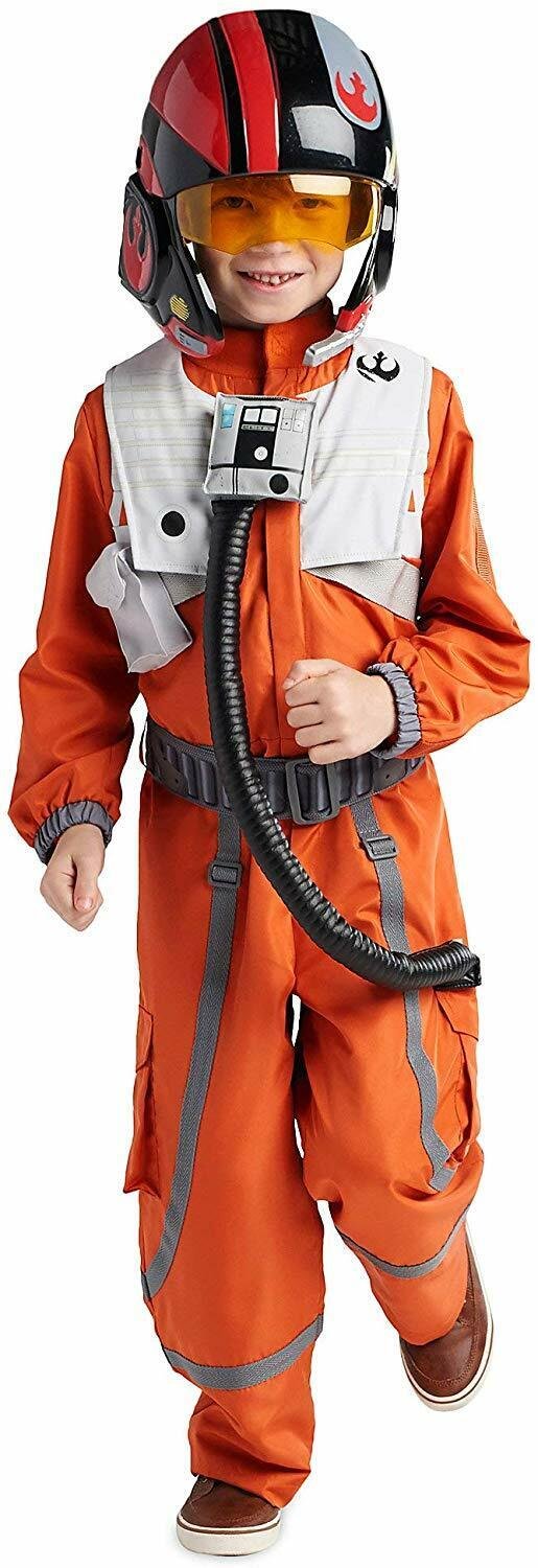 NEW Disney Star War POE DAMERON Pilot Costume Flight Suit Helmet Boy Child XS 4