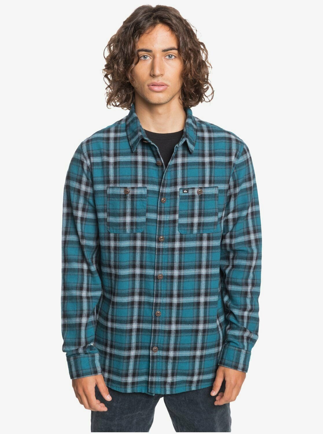 Quiksilver Shadow Sets Plaid Flannel Long Sleeve Shirt MENS S SMALL REGULAR FIT