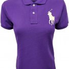 Ralph Lauren Women's Big Pony Skinny Fit Mesh Polo PURPLE Shirt WHITE Pony NEW