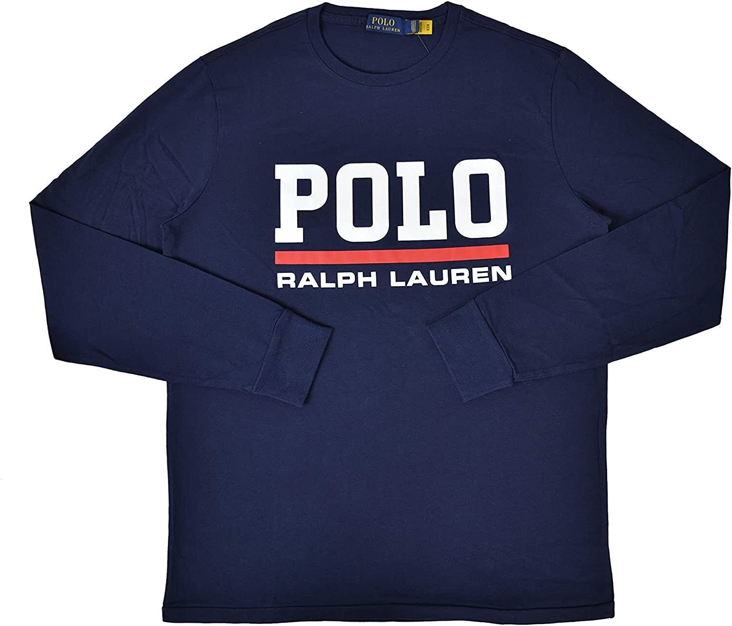 Polo Ralph Lauren Mens Logo Graphic Long Sleeve Crewneck T Shirt M Navy Blue 0096