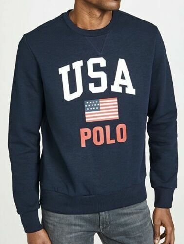 Polo Ralph Lauren U.S.A. Flag Crew Neck Fleece Sweatshirt Navy SZ S ...