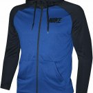 Nike Men's Dri Fit Lightweight Fleece Full Zip Hoodie Blue Black S new