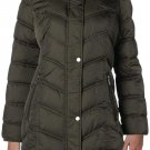 Kenneth Cole New York Chevron Quilted Puffer Faux Fur Trimmed Hood womens jacket