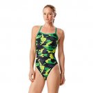 Speedo 7719834 Women's GREEN BLACK Camo Squad Flyback ProLT One Piece 4/30