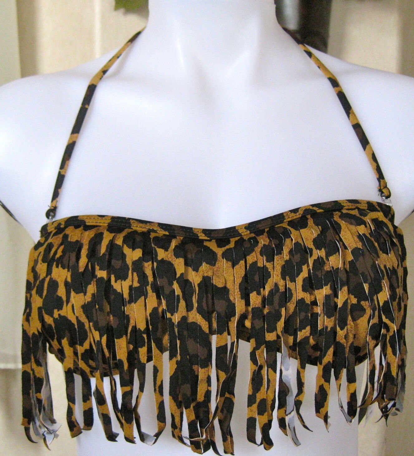 GUESS On The Prowl Soft Cup FRINGE BANDEAU BRA TOP SMALL SM S LEOPARD PRINT