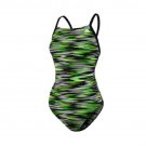 ADIDAS VORTEX BACK SWIM ONE PIECE GIRLS SZ 26 SWIMSUIT BLACK GREEN NEW AW4N110