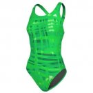ADIDAS SWIRL PLAID V BACK GREEN SWIM ONE PIECE SZ 8 (24) SWIMSUIT $74 NWT NEW