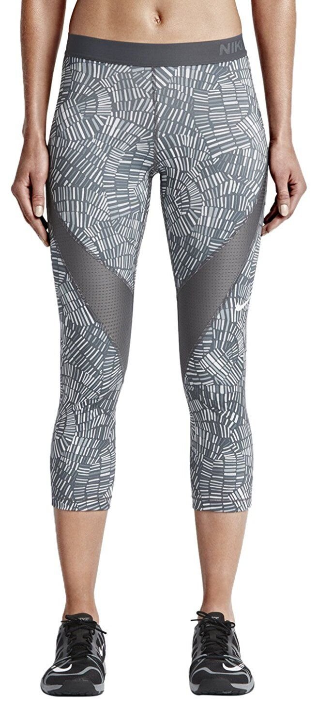 NIKE PRO HYPERCOOL WOMENS XS DRI-FIT WORKOUT TIDAL MULTI CAPRIS GREY 725473 021