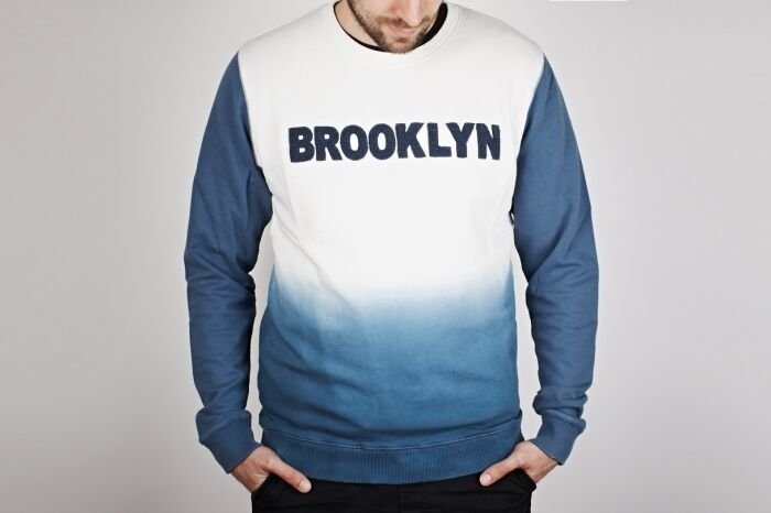 $140 PUMA BROOKLYN LOGO CREW SWEAT PRISTINE SWEATSHIRT BLUE MENS L LG TOP BWGH