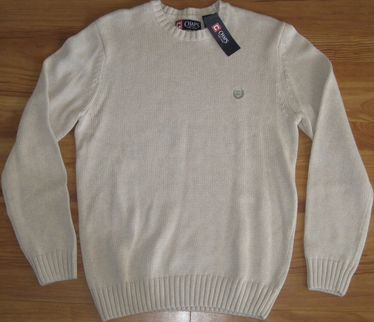 NEW CHAPS KNIT SWEATER COTTON CREAM WHITE 100% COTTON XL EXTRA LG $69.50 KNITTED