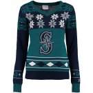 NEW MLB KLEW SEATTLE MARINERS WOMENS BIG LOGO V-NECK UGLY SWEATER PARTY SZ S