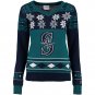 NEW MLB KLEW SEATTLE MARINERS WOMENS BIG LOGO V-NECK UGLY SWEATER PARTY SZ S