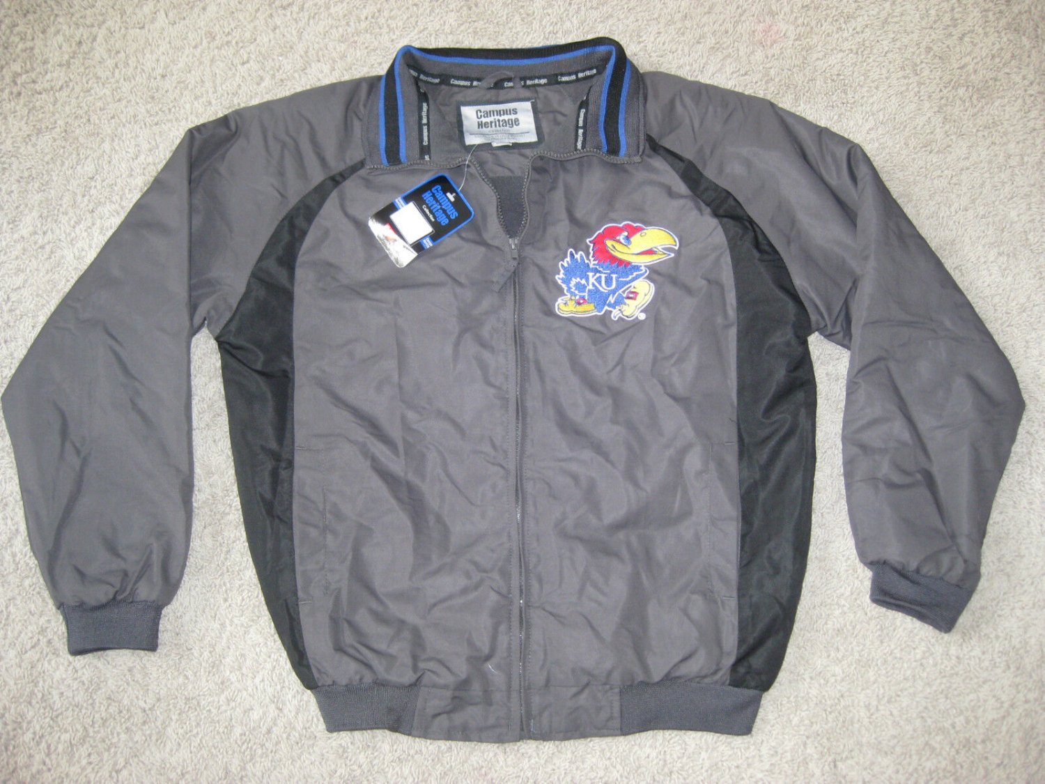 NEW KANSAS JAYHAWKS JACKET SMALL S SM KU GREY GRAY BLUE FULL ZIP UP NWT